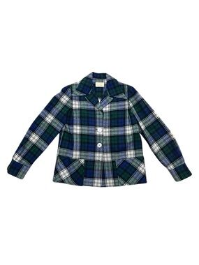 Vintage 1960s Pendleton Wool Plaid Jacket Navy Green Flannel USA